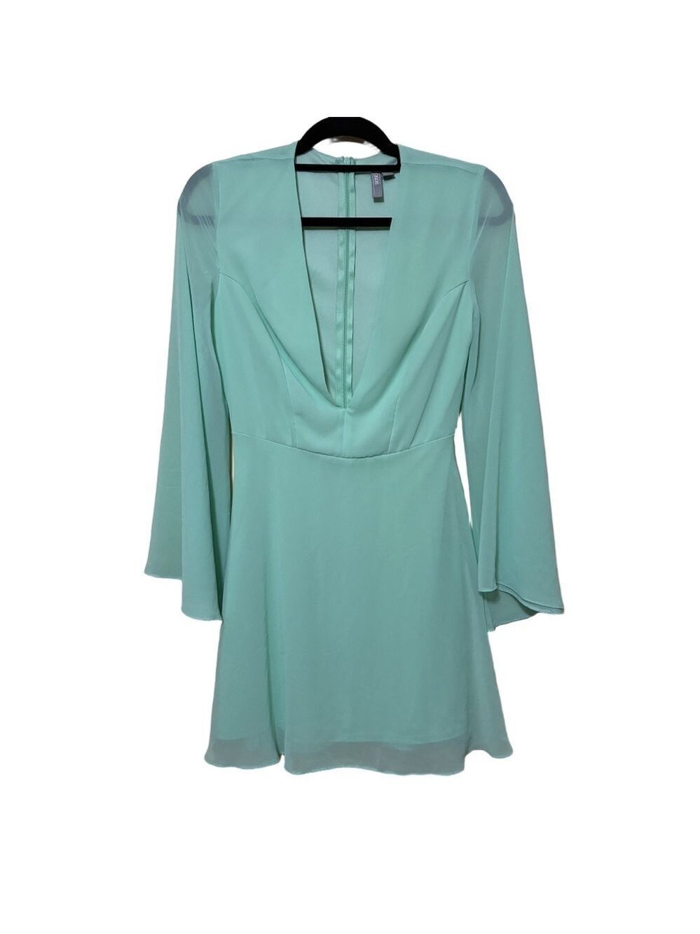 Asos A-Line Pleated Mini Dress Women’s 4 Mint Green Bell Sleeve Fully-Lined